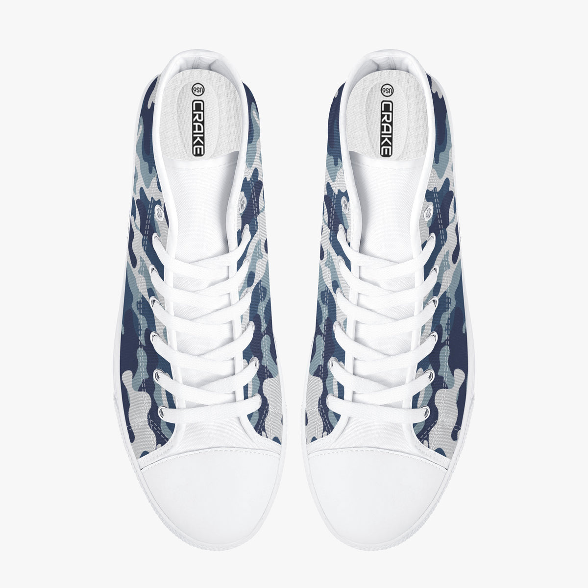 Crake High Top White Camo laced custom prints canvas shoes