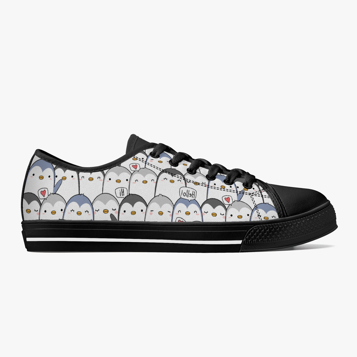 Crake Low Top Hello Penguins laced custom prints canvas shoes