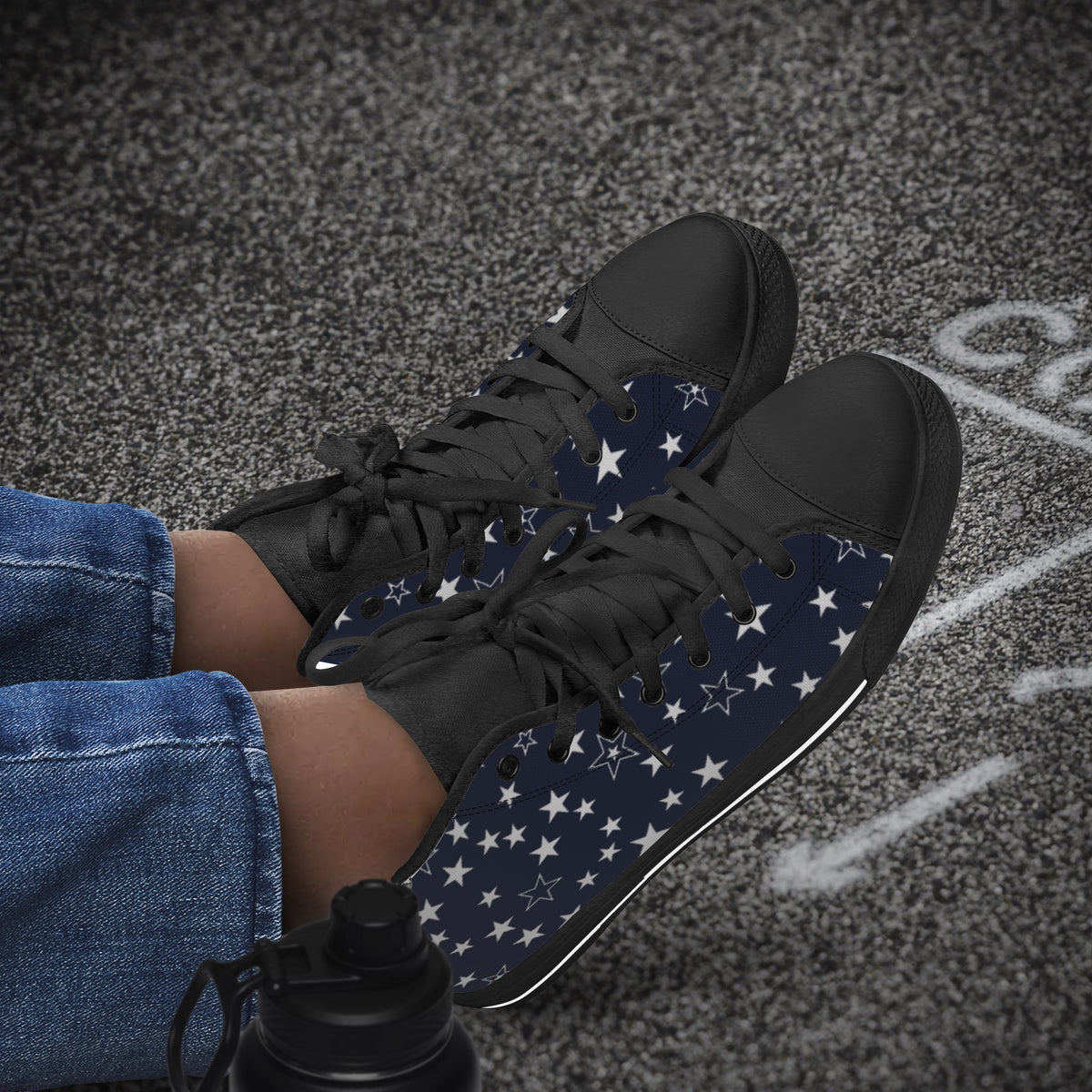 Crake High Top White Stars laced custom prints canvas shoes