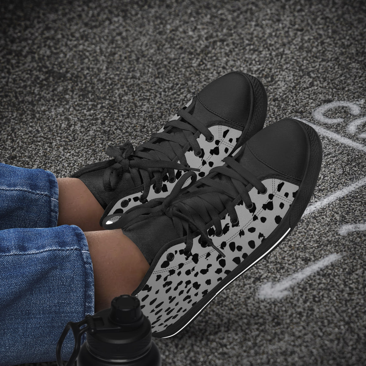 Crake High Top Black Spotted laced custom prints canvas shoes