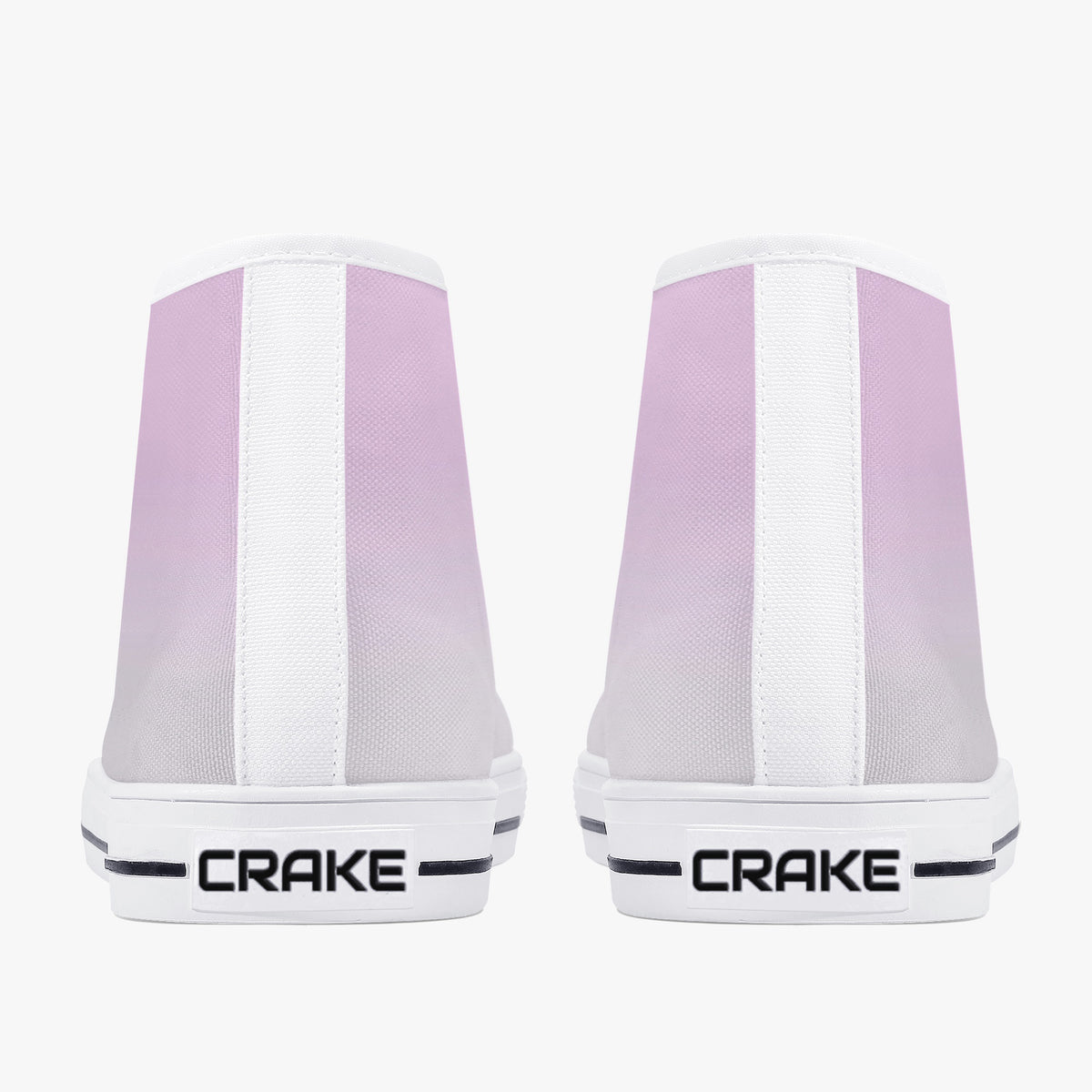 Rear view of Crake High Top Light Purple Sneaker pair with white heel stripe and Crake logo