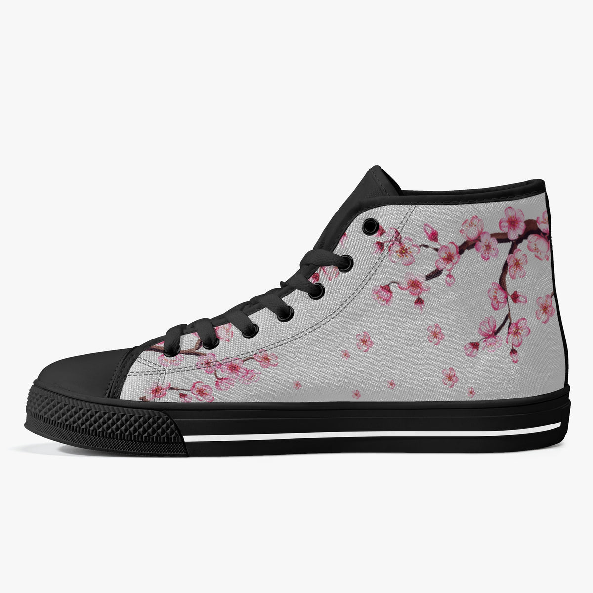 Crake High Top Sakura Tree Grey laced custom prints canvas shoes