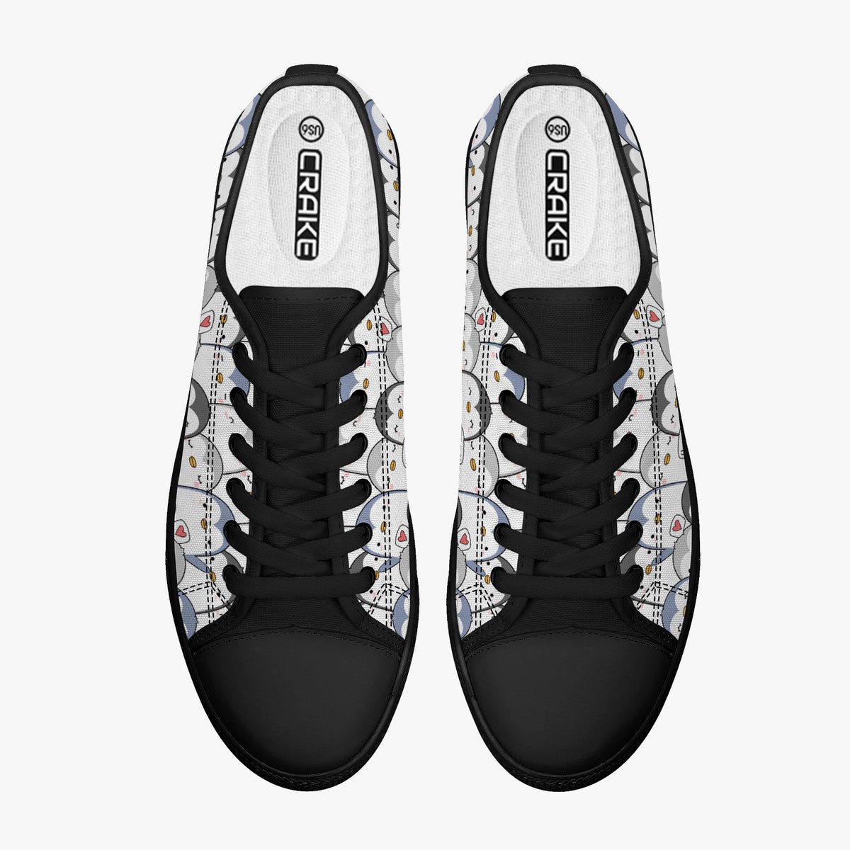 Crake Low Top Hello Penguins laced custom prints canvas shoes