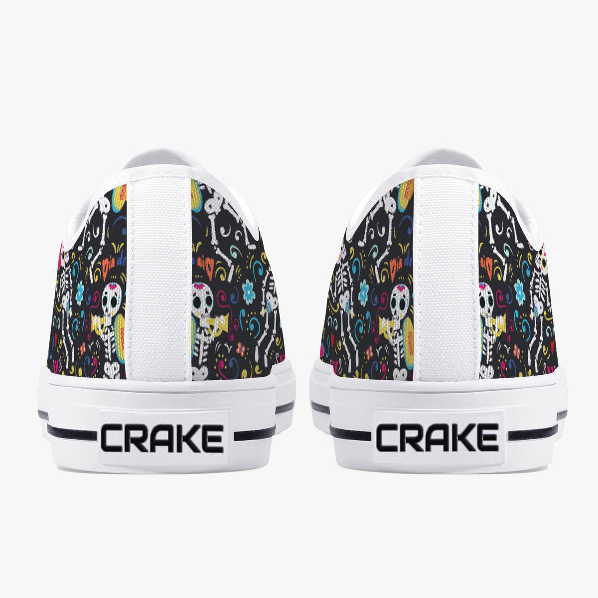 Crake Low Top Fancy Skeletons laced custom prints canvas shoes