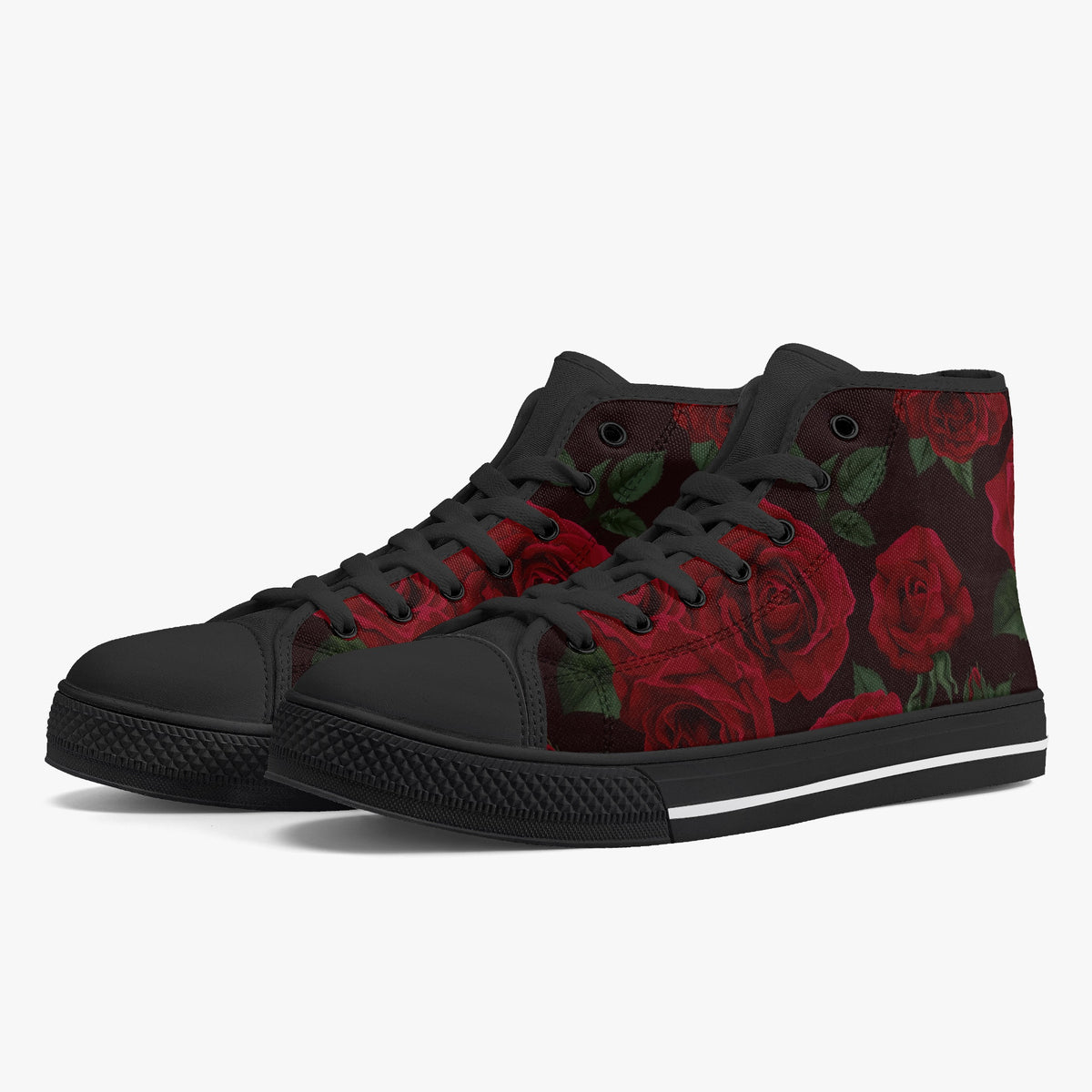 Crake High Top Roses laced custom prints canvas shoes