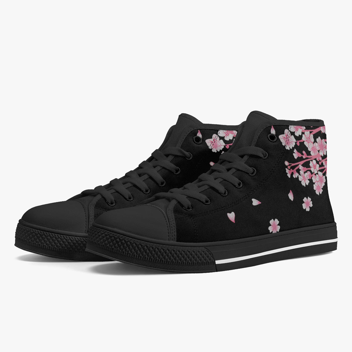 Crake High Top Sakura Black Tree laced custom prints canvas shoes