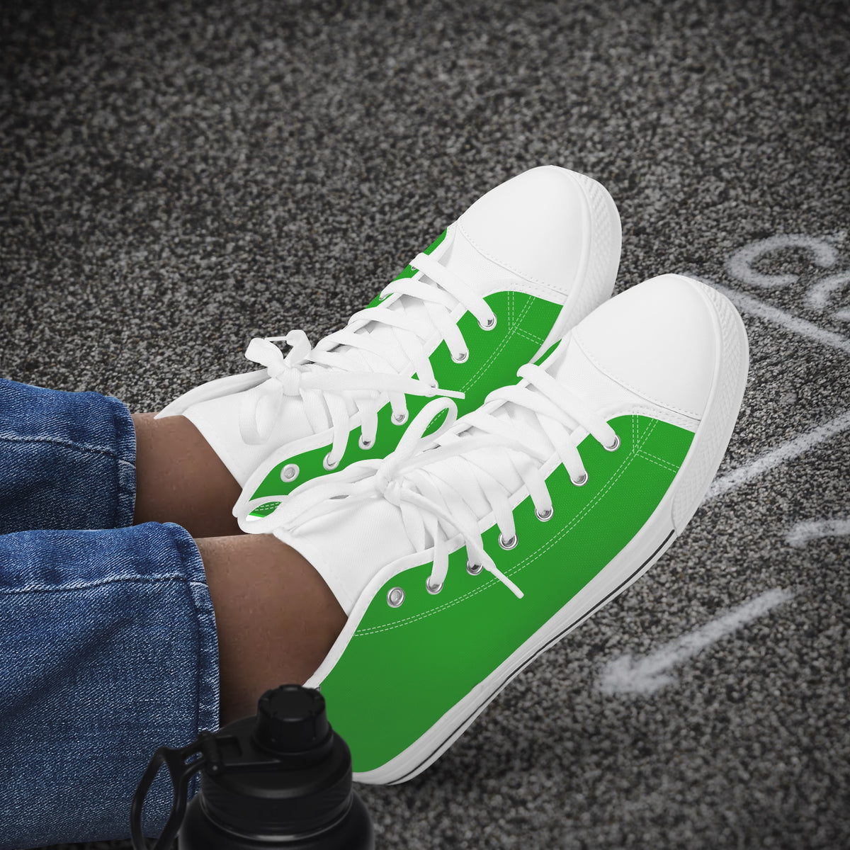 Crake High Top Green laced high top plain color canvas shoes