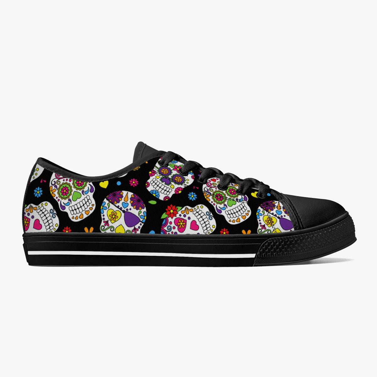 Crake Low Top Fancy Skulls laced custom prints canvas shoes