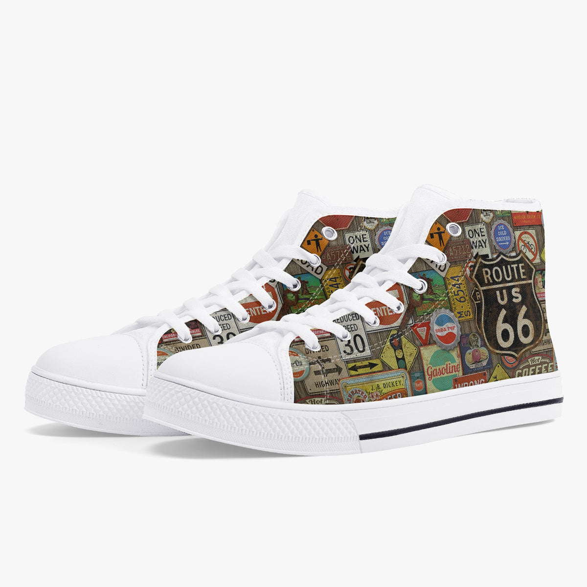 Crake High Top Route 66 laced custom prints canvas shoes