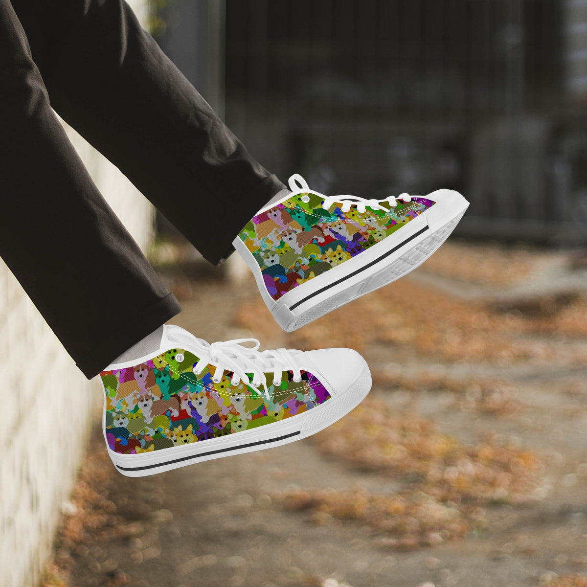 Crake High Top Corgis laced custom prints canvas shoes