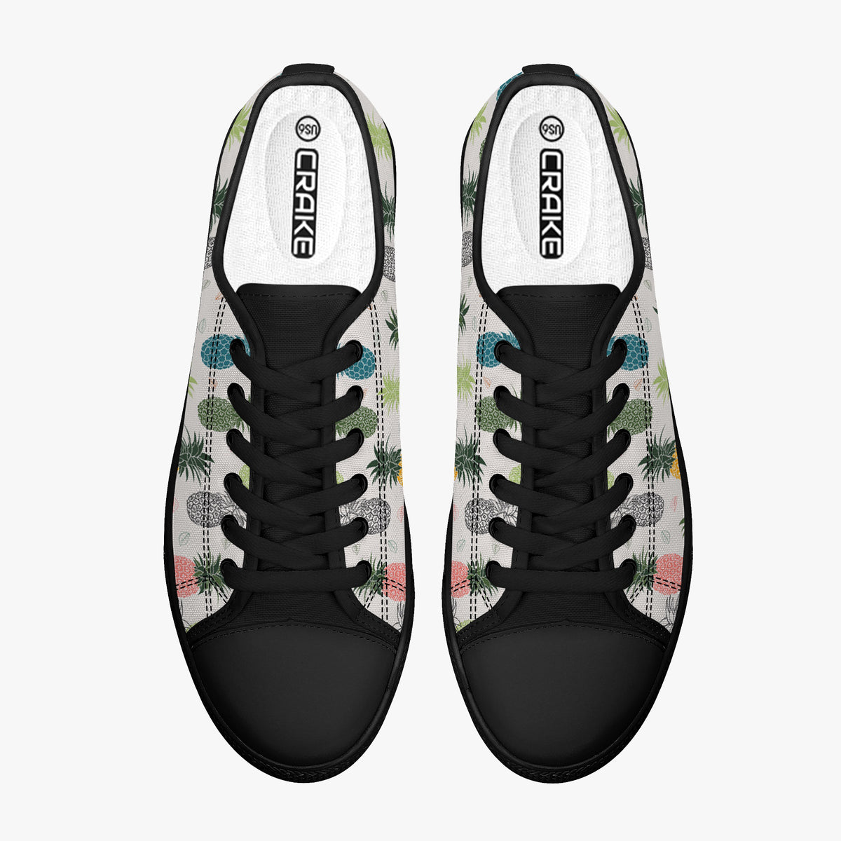 Crake Low Top Fancy Pineapples laced custom prints canvas shoes