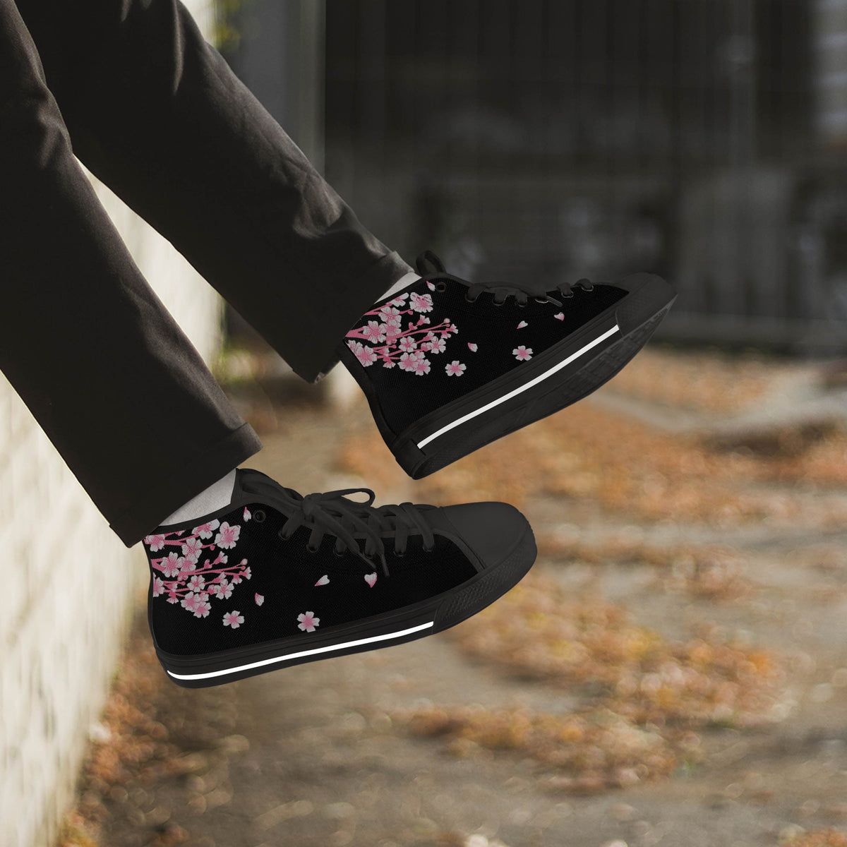Crake High Top Sakura Black Tree laced custom prints canvas shoes