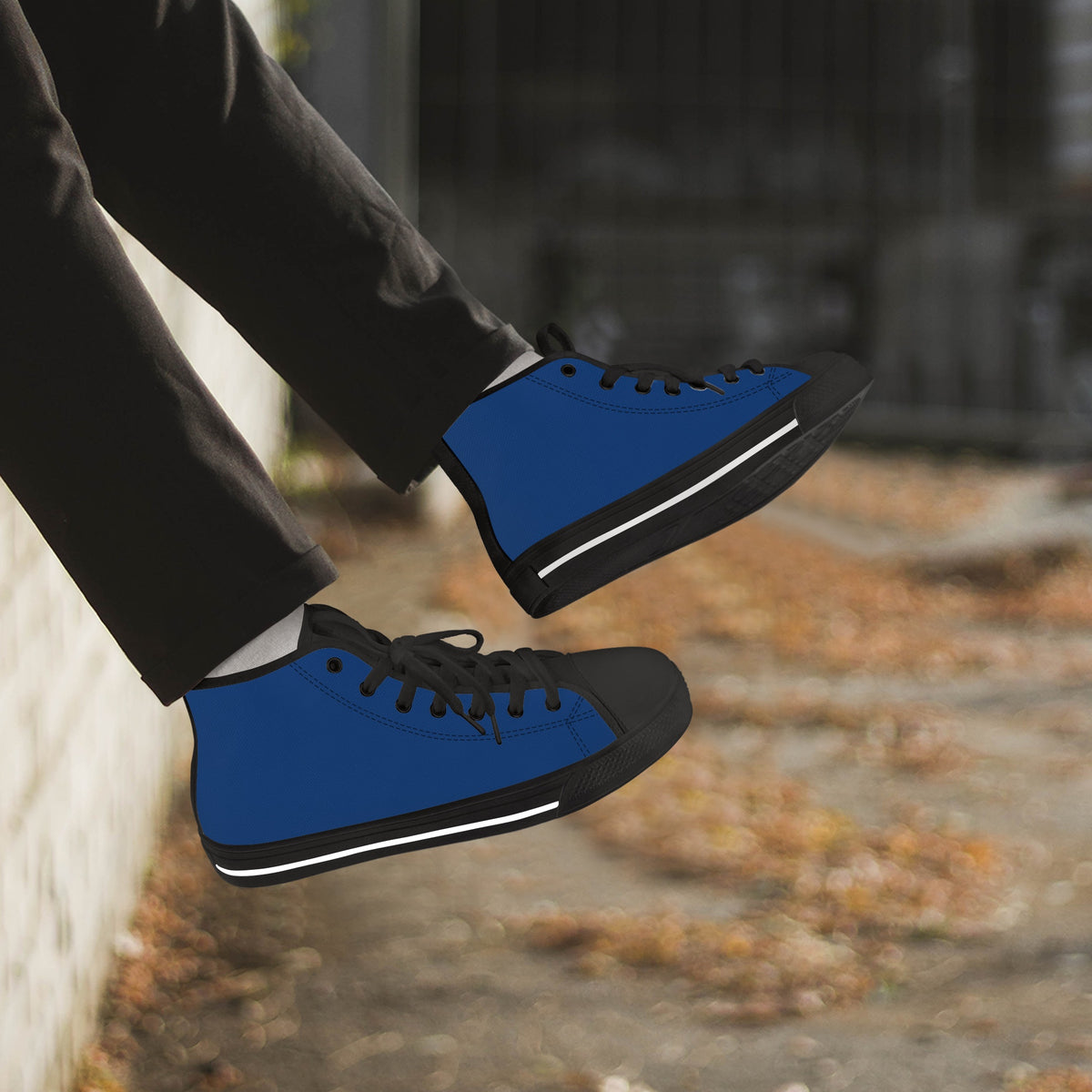 Crake High Top Blue laced high top plain color canvas shoes