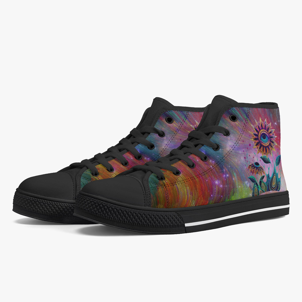 Crake High Top Single Eyed Sunflower laced custom prints canvas shoes