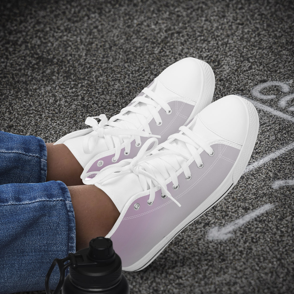 Crake High Top Light Purple Sneaker with white trim worn with jeans outdoors
