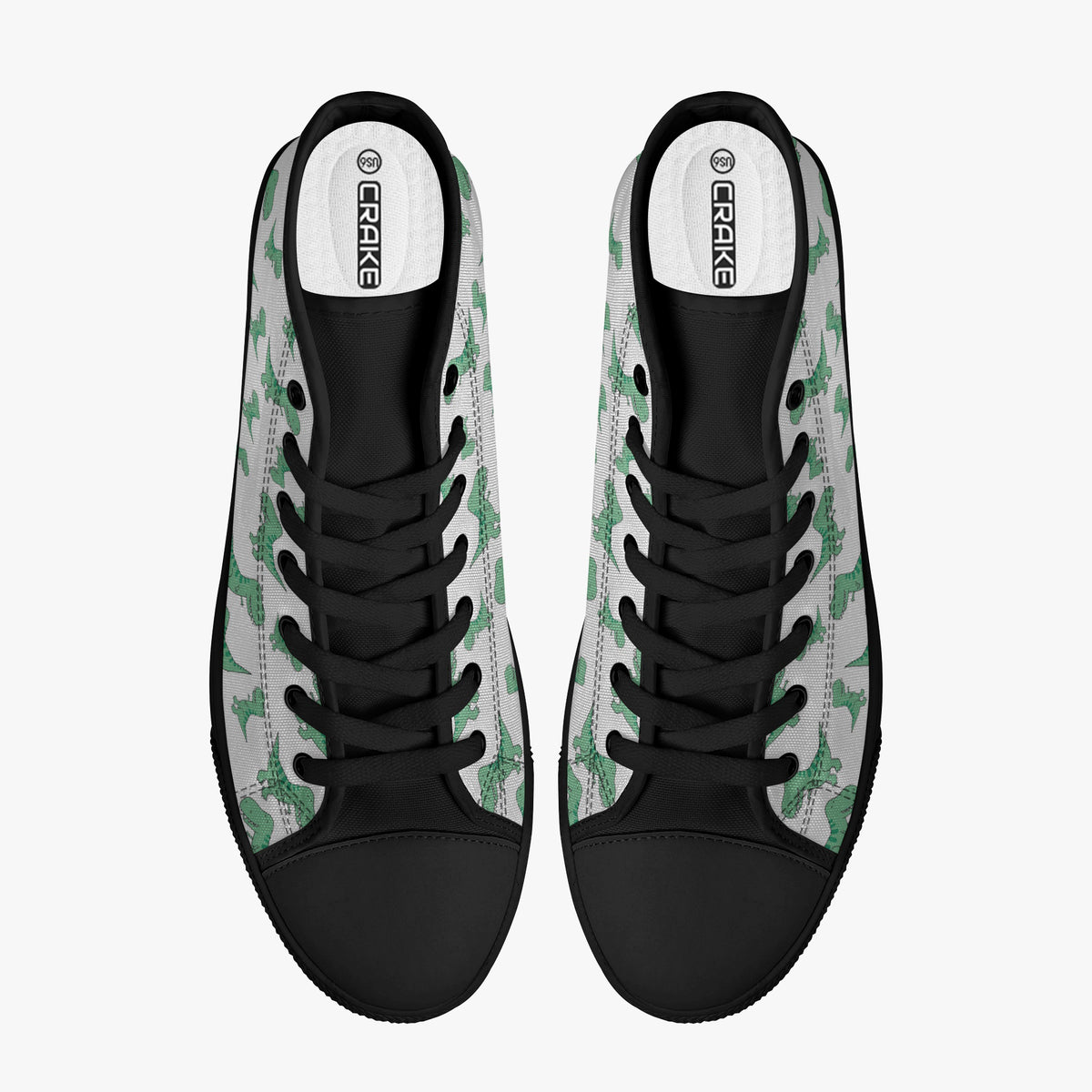 Crake High Top Green Dinosaurs laced custom prints canvas shoes