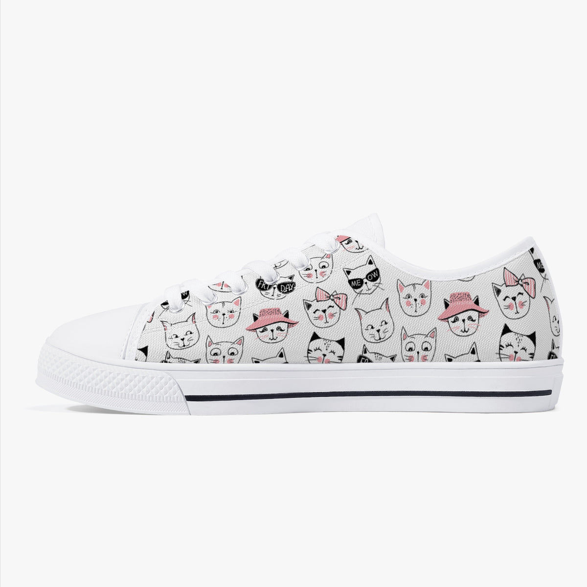 Crake Low Top Smiley Cats laced custom prints canvas shoes