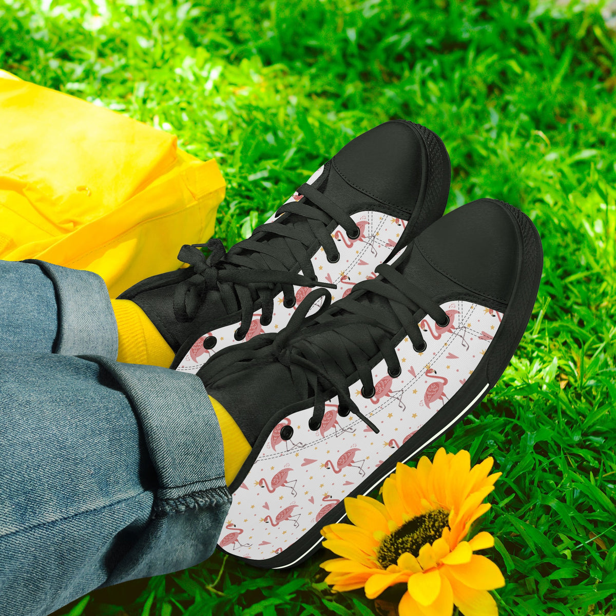 Crake High Top Flamingos laced custom prints canvas shoes