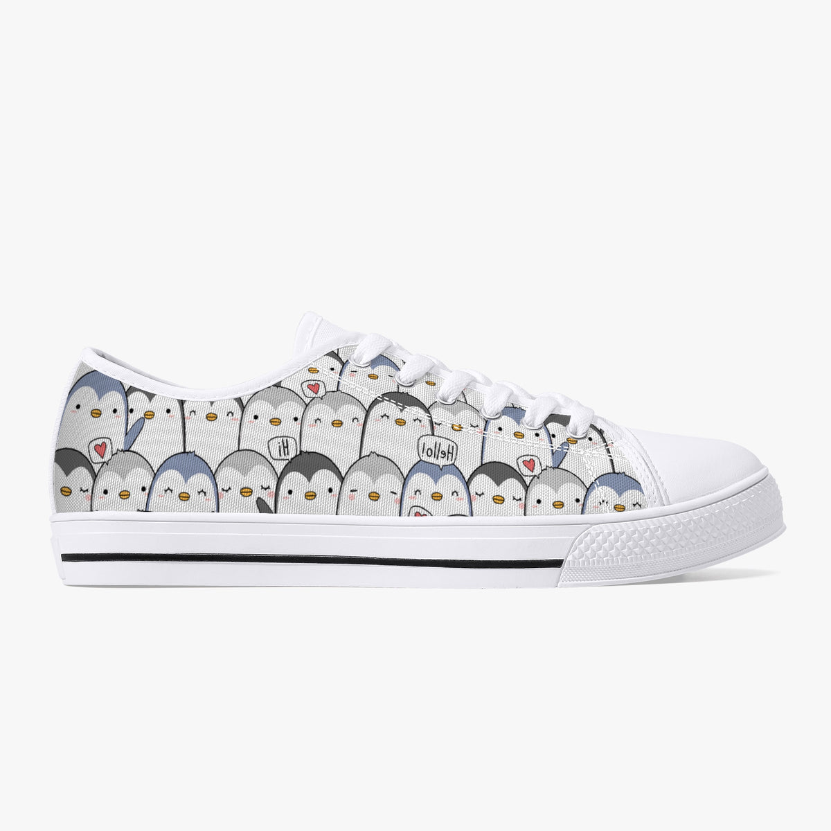 Crake Low Top Hello Penguins laced custom prints canvas shoes