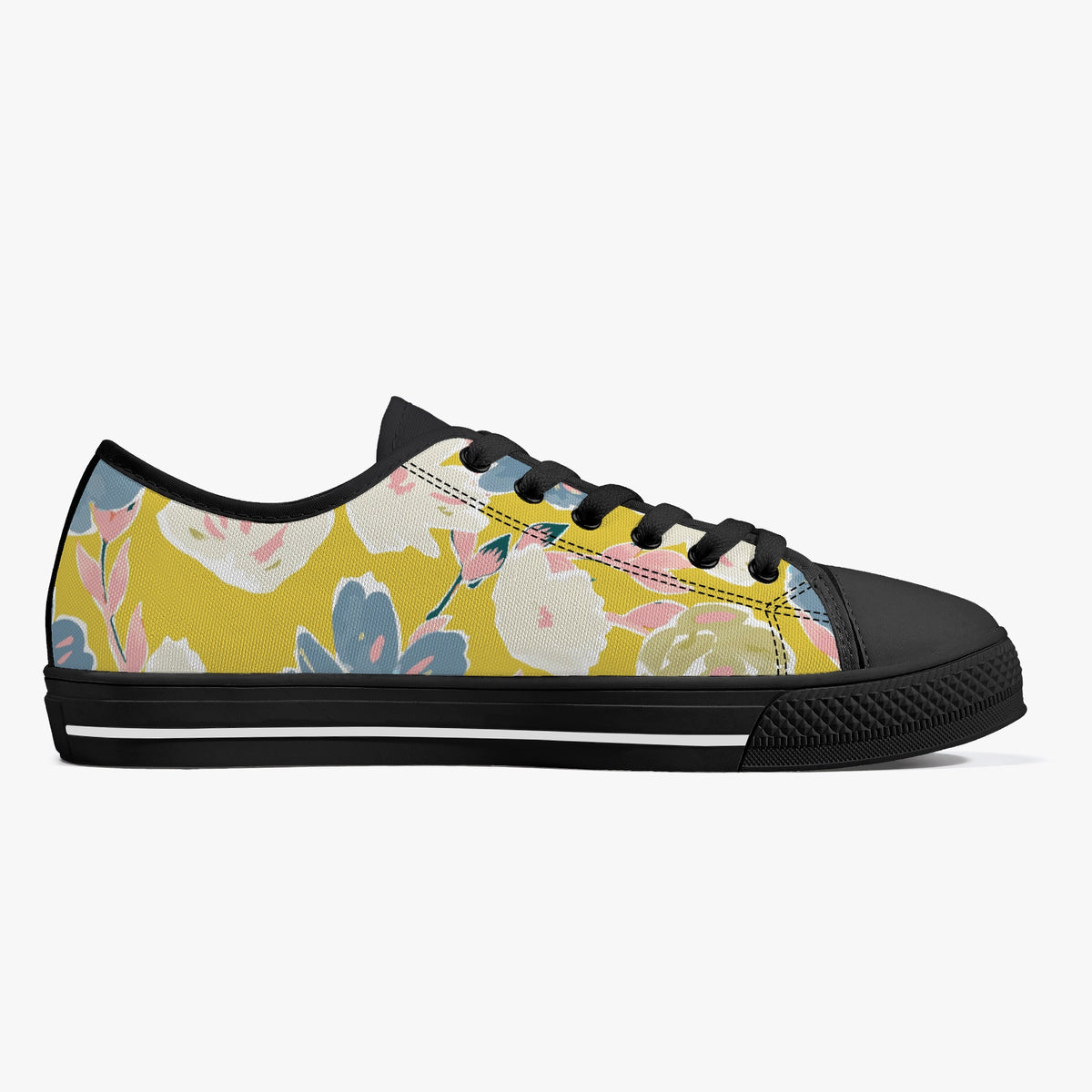 Crake Low Top Flower Painting laced custom prints canvas shoes