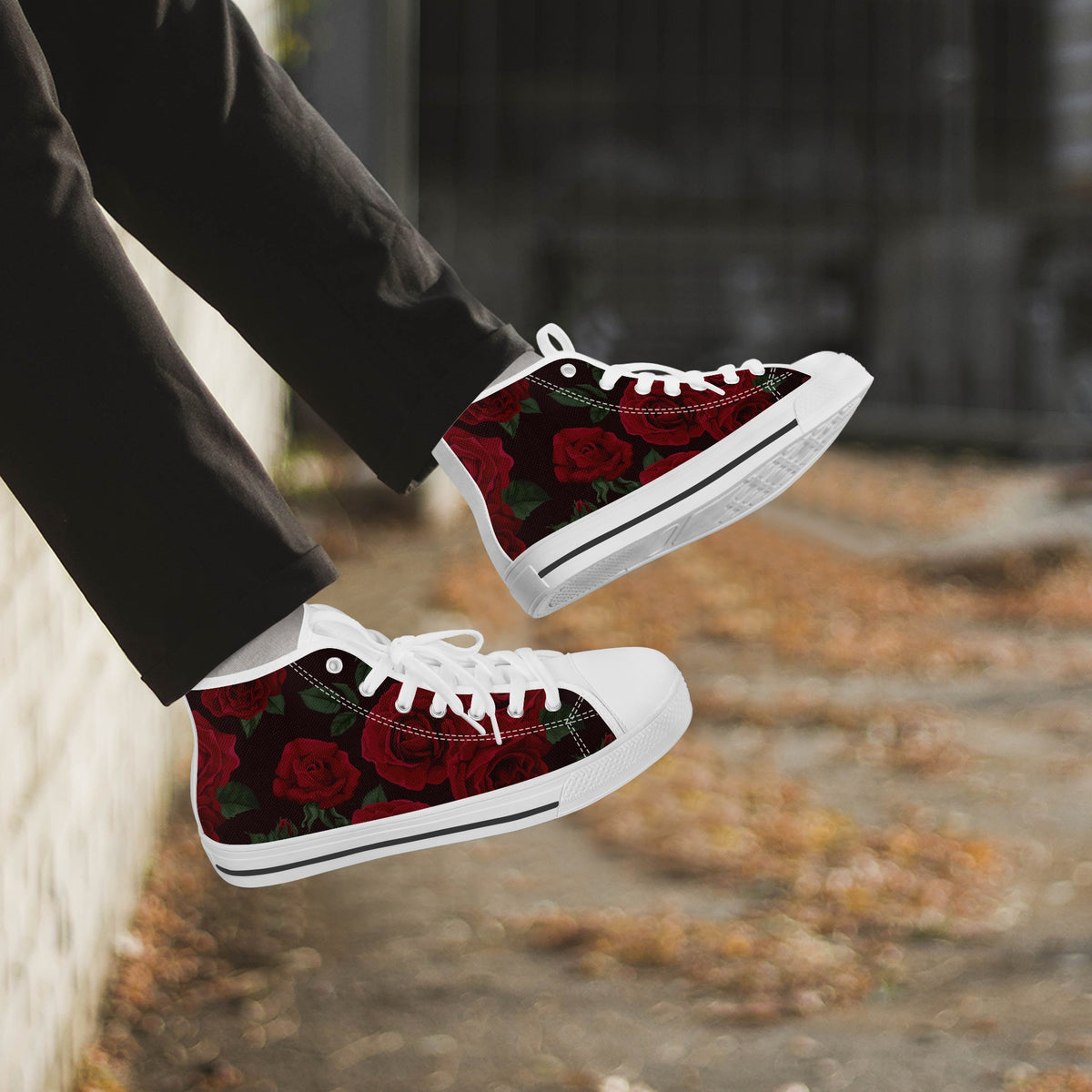 Crake High Top Roses laced custom prints canvas shoes