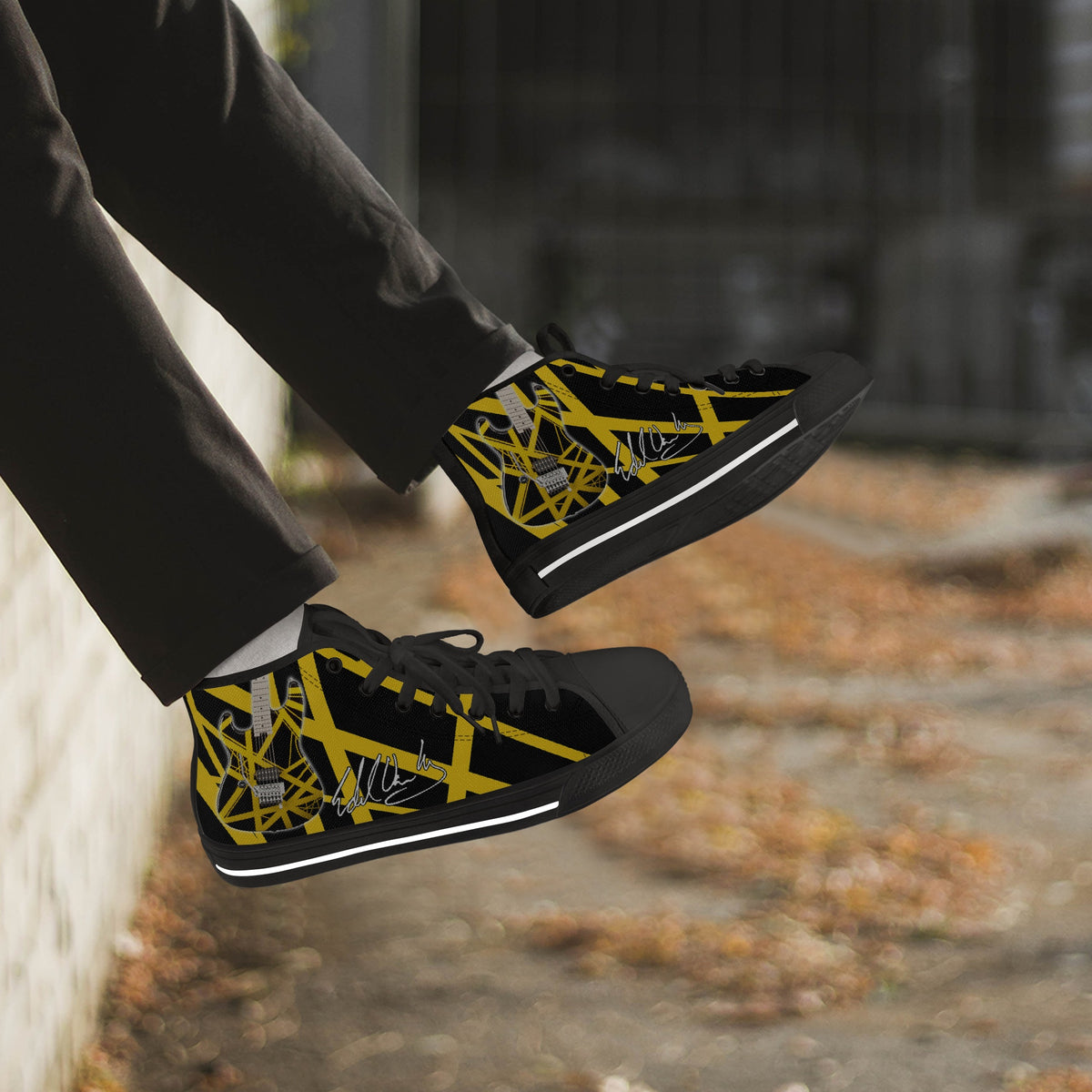 Crake High Top Yellow Guitar laced custom prints canvas shoes