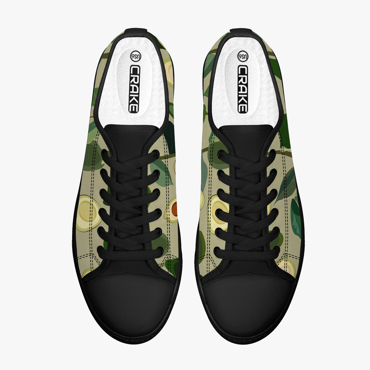 Crake Low Top Avocado laced custom prints canvas shoes
