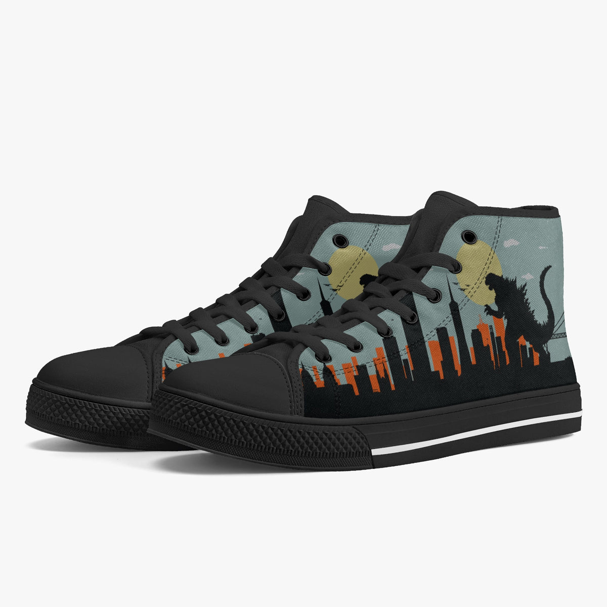 Crake High Top Godzilla laced custom prints canvas shoes