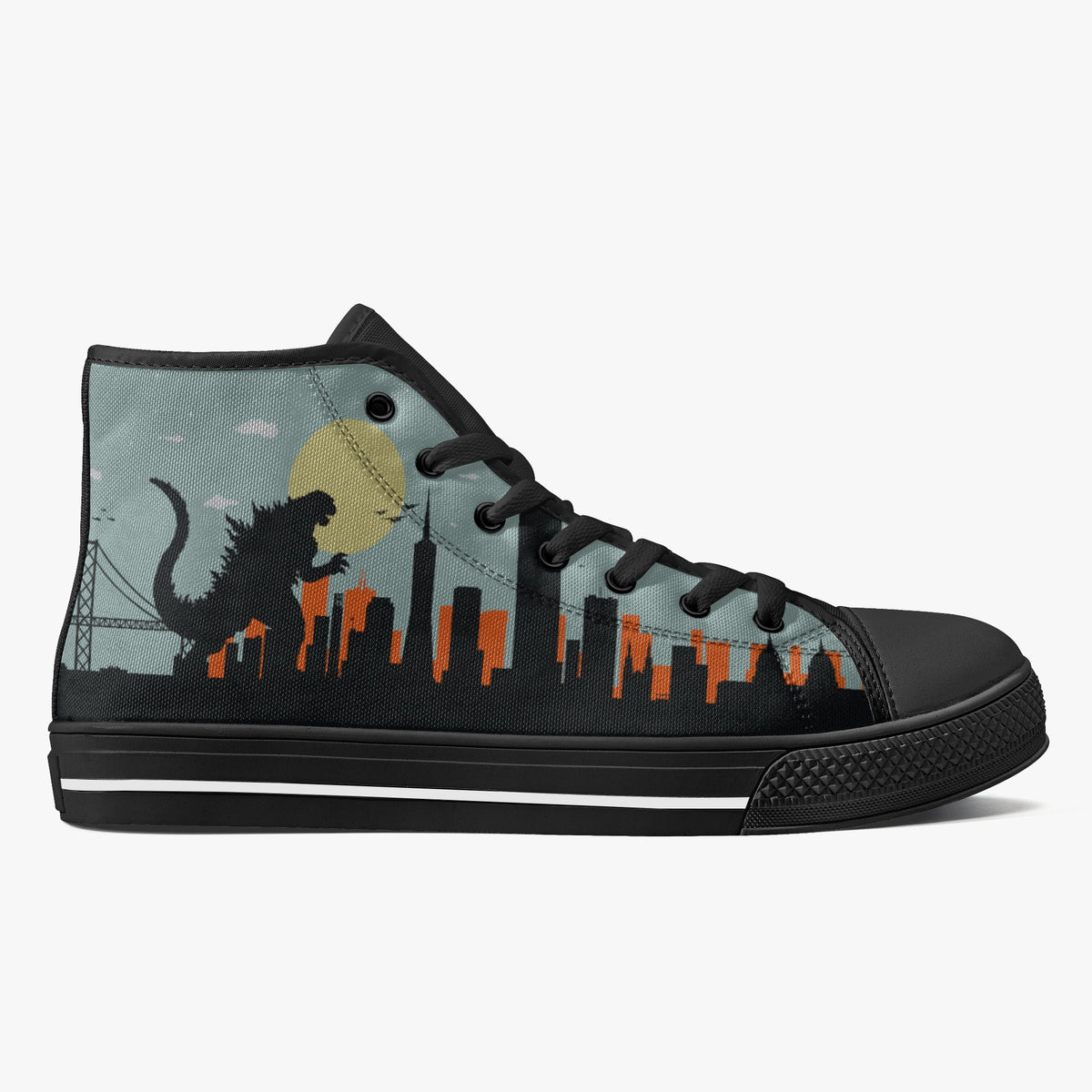 Crake High Top Godzilla laced custom prints canvas shoes