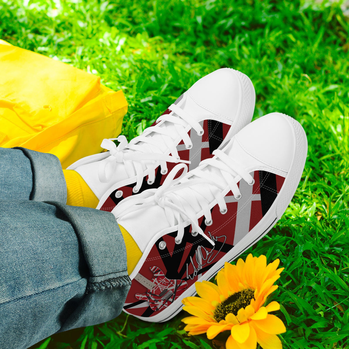 Crake High Top Red Guitar laced custom prints canvas shoes