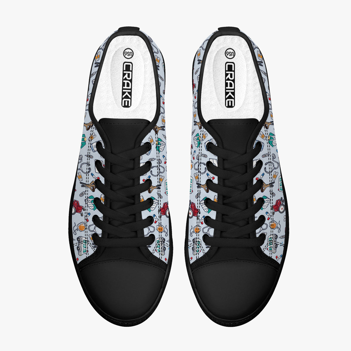 Crake Low Top Ambulances laced custom prints canvas shoes