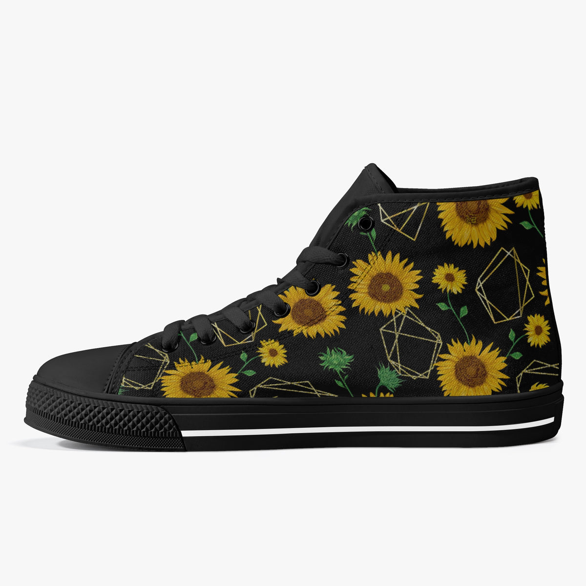 Crake High Top Sunflowers 2 laced custom prints canvas shoes