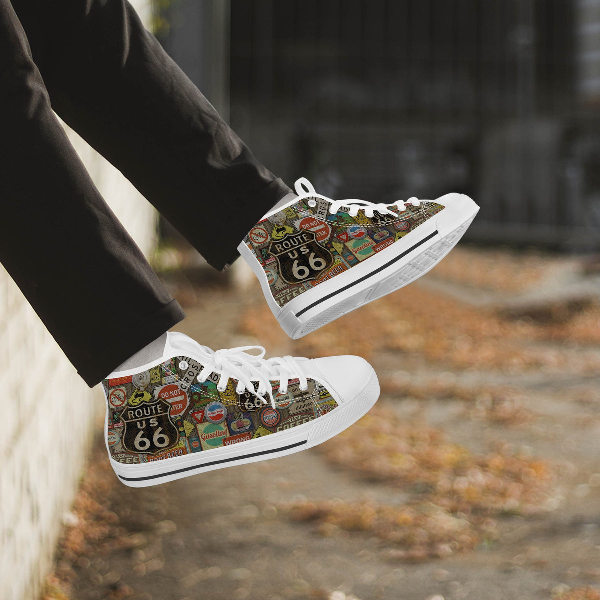 Crake High Top Route 66 laced custom prints canvas shoes