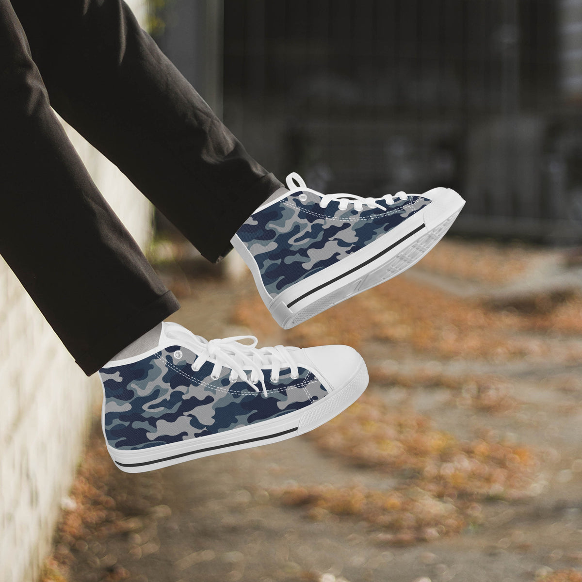 Crake High Top White Camo laced custom prints canvas shoes