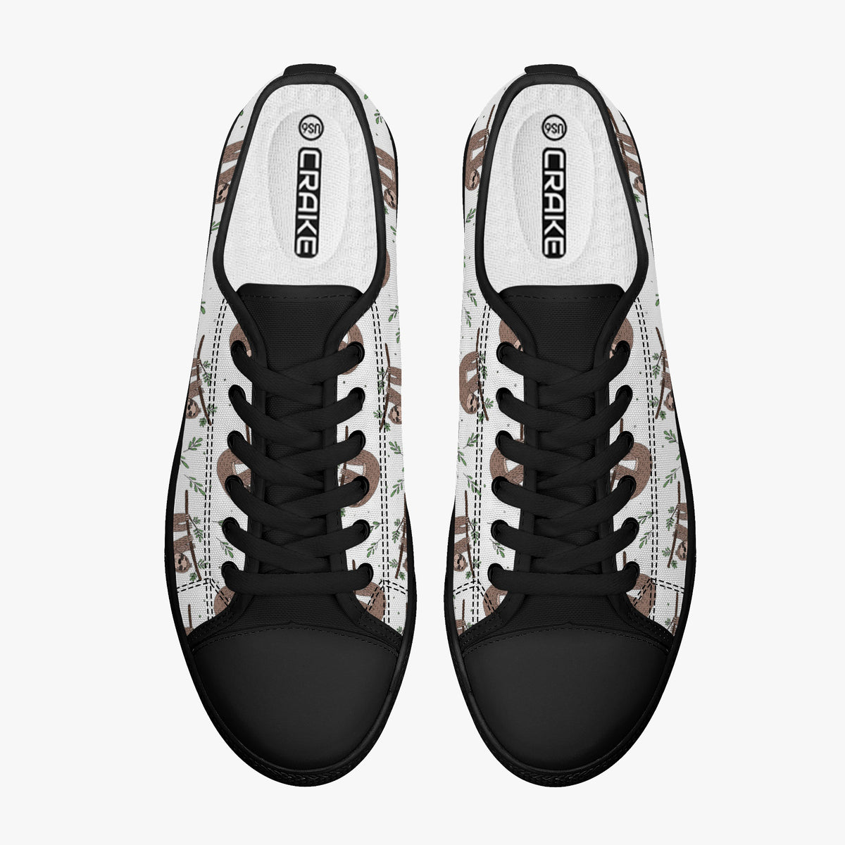 Crake Low Top Hanging Sloths laced custom prints canvas shoes