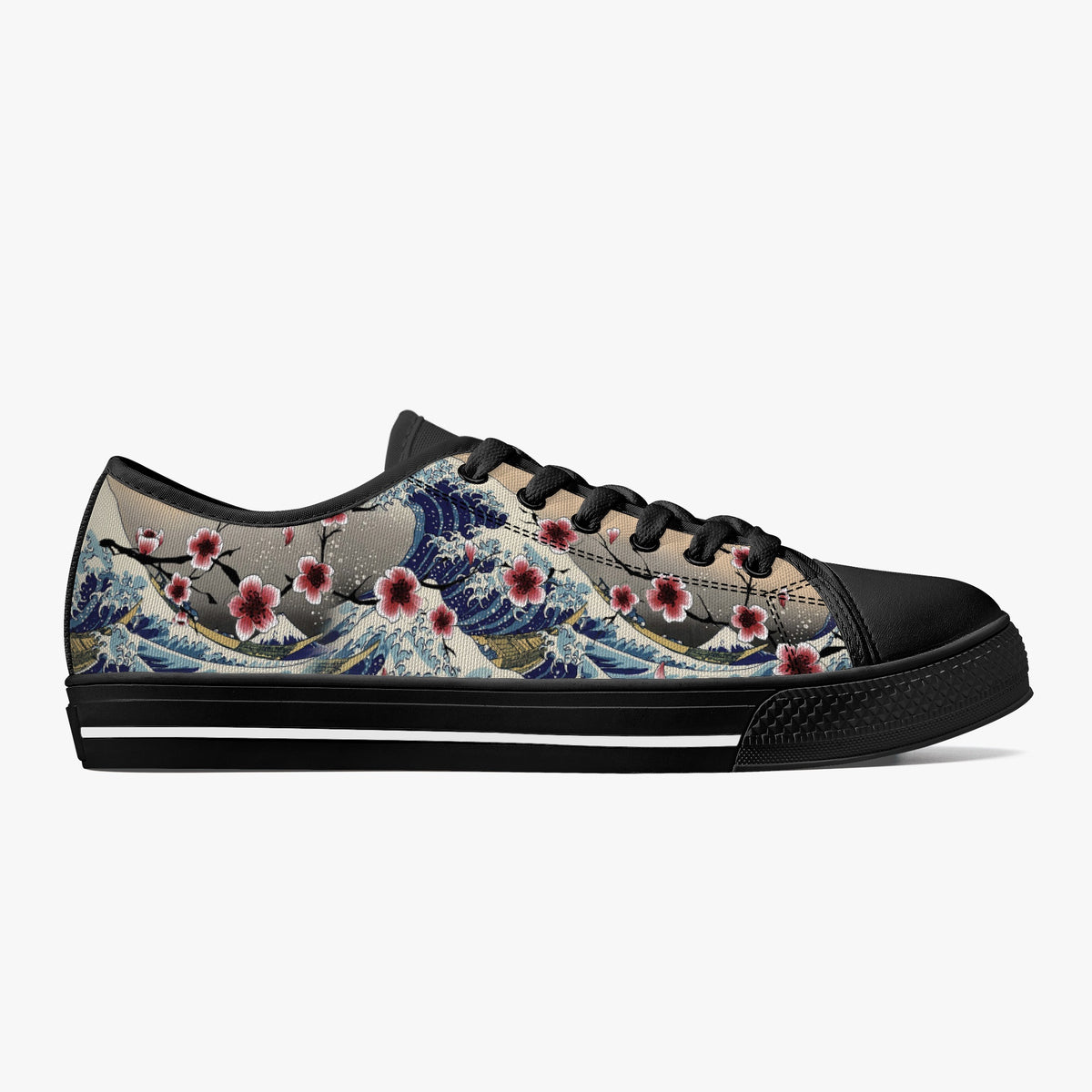Crake Low Top Sakura Waves laced custom prints canvas shoes