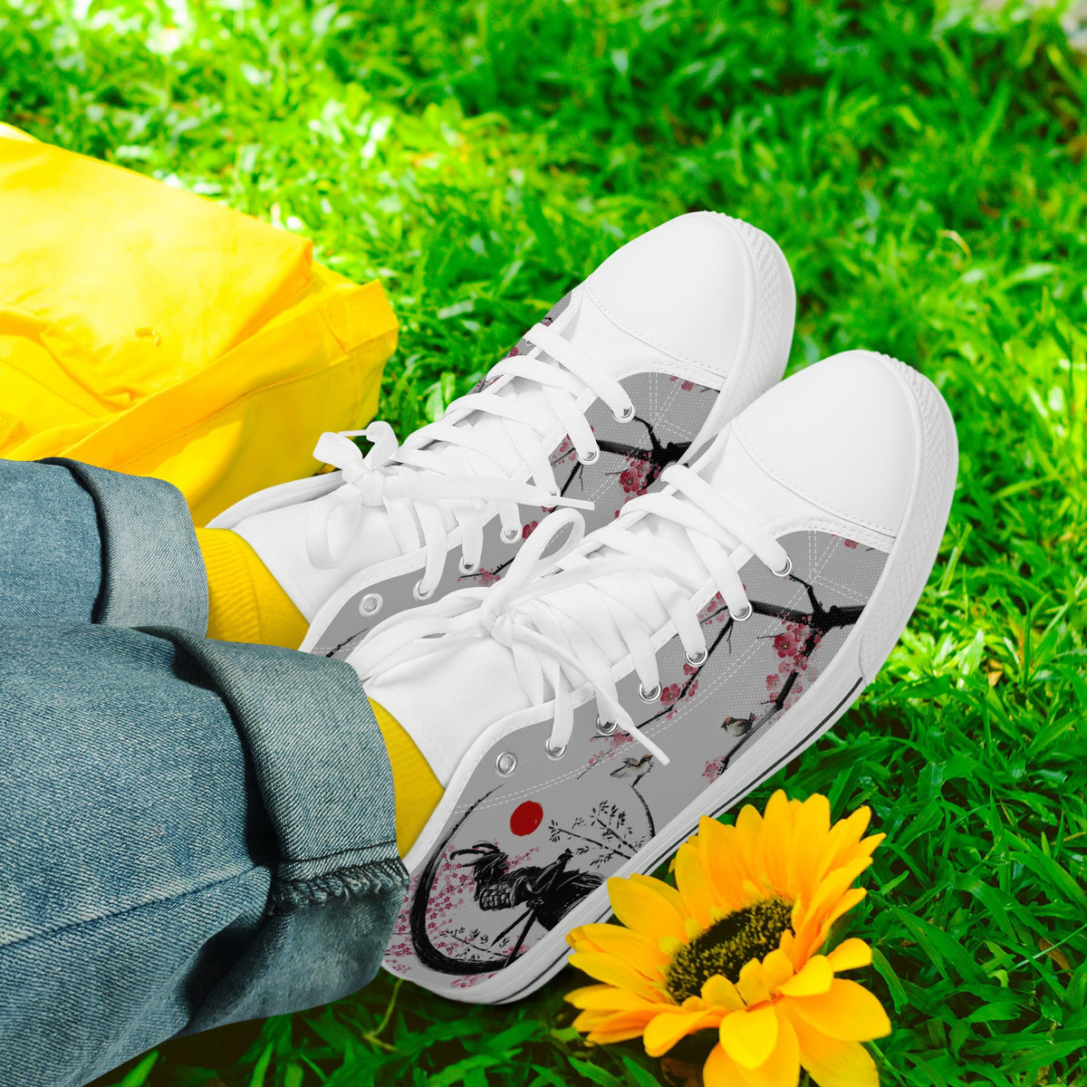 Crake High Top Samurai laced custom prints canvas shoes