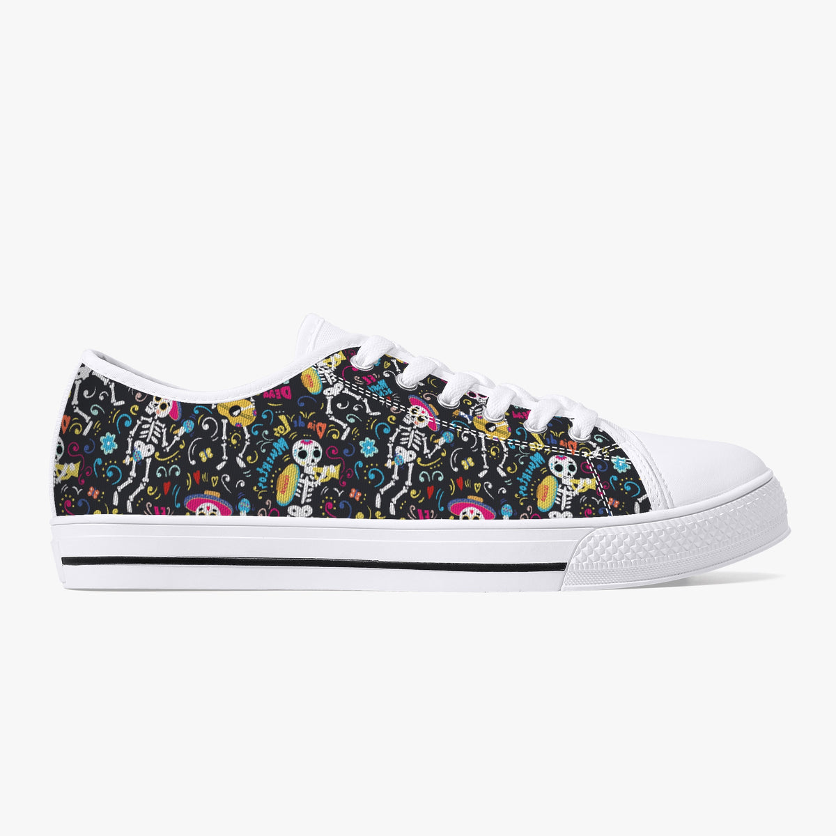 Crake Low Top Fancy Skeletons laced custom prints canvas shoes