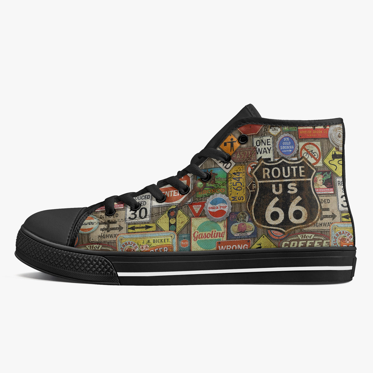 Crake High Top Route 66 laced custom prints canvas shoes