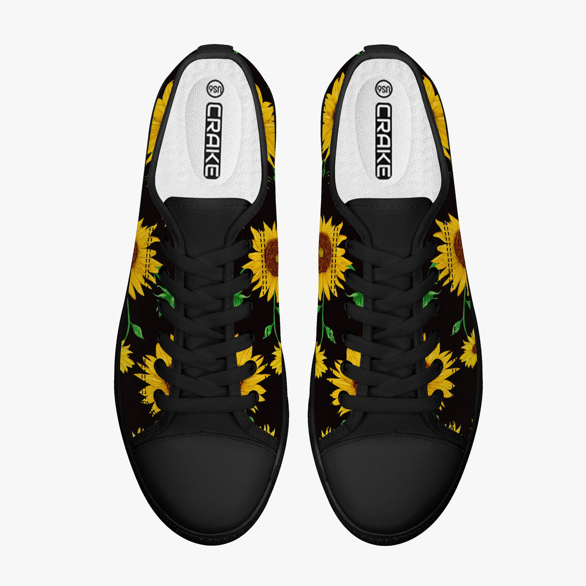 Crake Low Top Sunflowers laced custom prints canvas shoes
