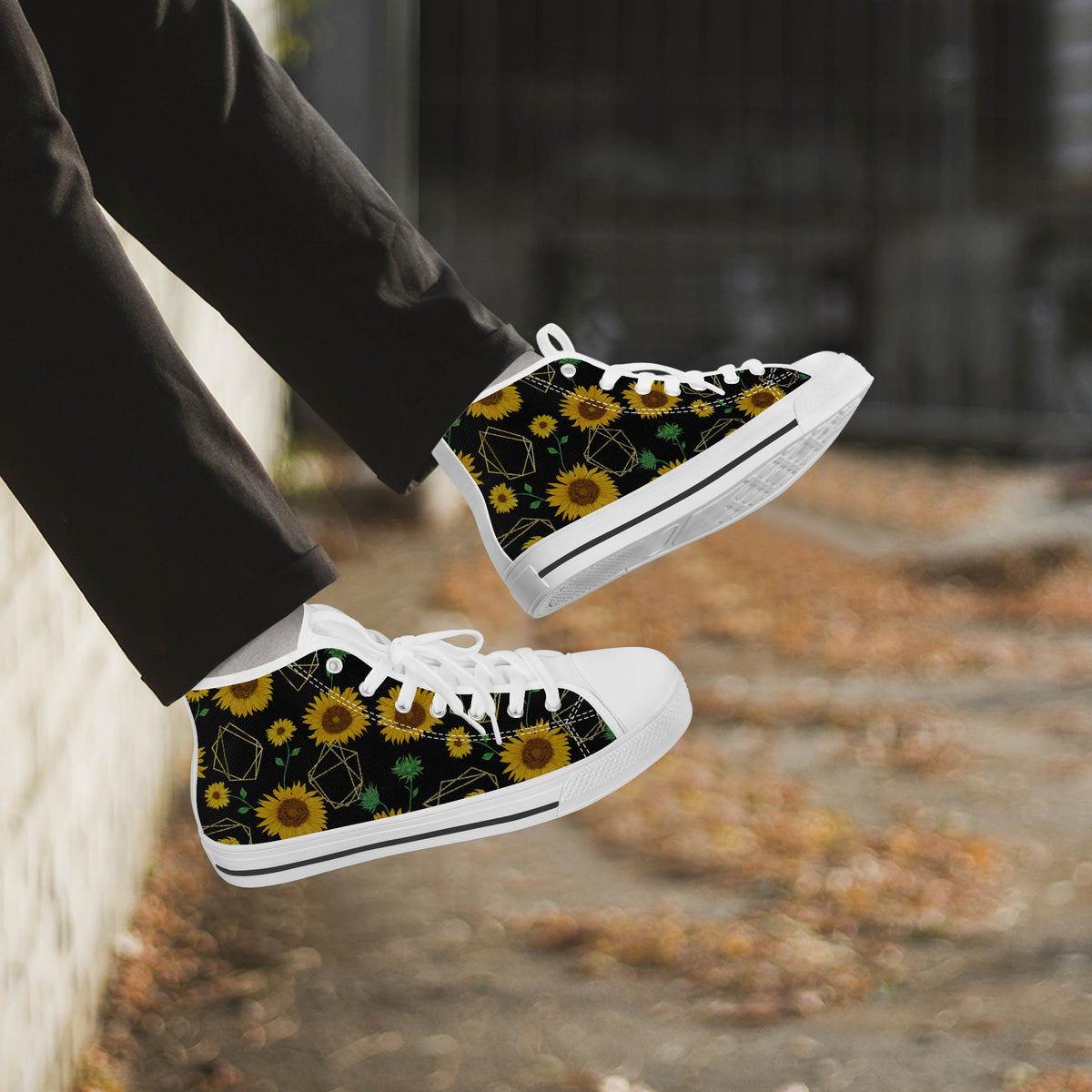 Crake High Top Sunflowers 2 laced custom prints canvas shoes
