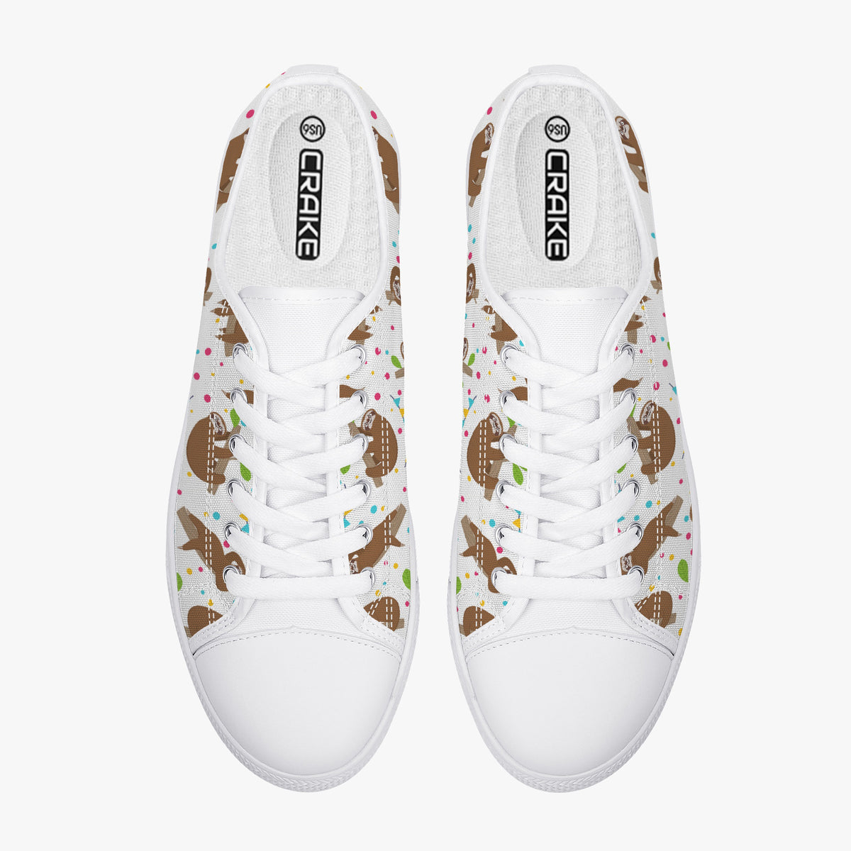 Crake Low Top Sloths laced custom prints canvas shoes