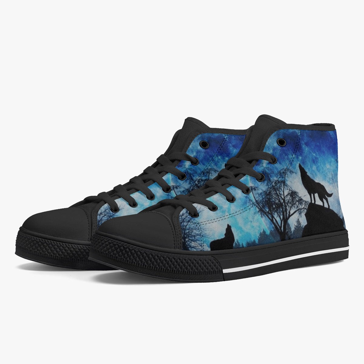 Crake High Top Night Wolves laced custom prints canvas shoes