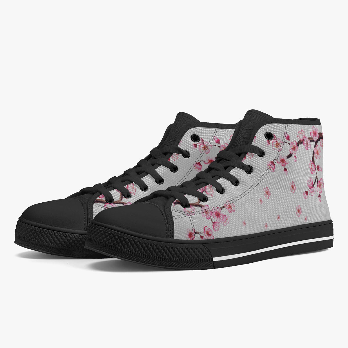Crake High Top Sakura Tree Grey laced custom prints canvas shoes