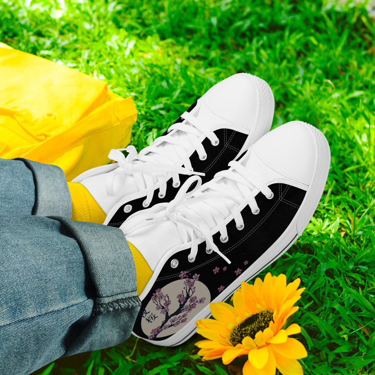 Crake High Top Moon Sakura laced custom prints canvas shoes