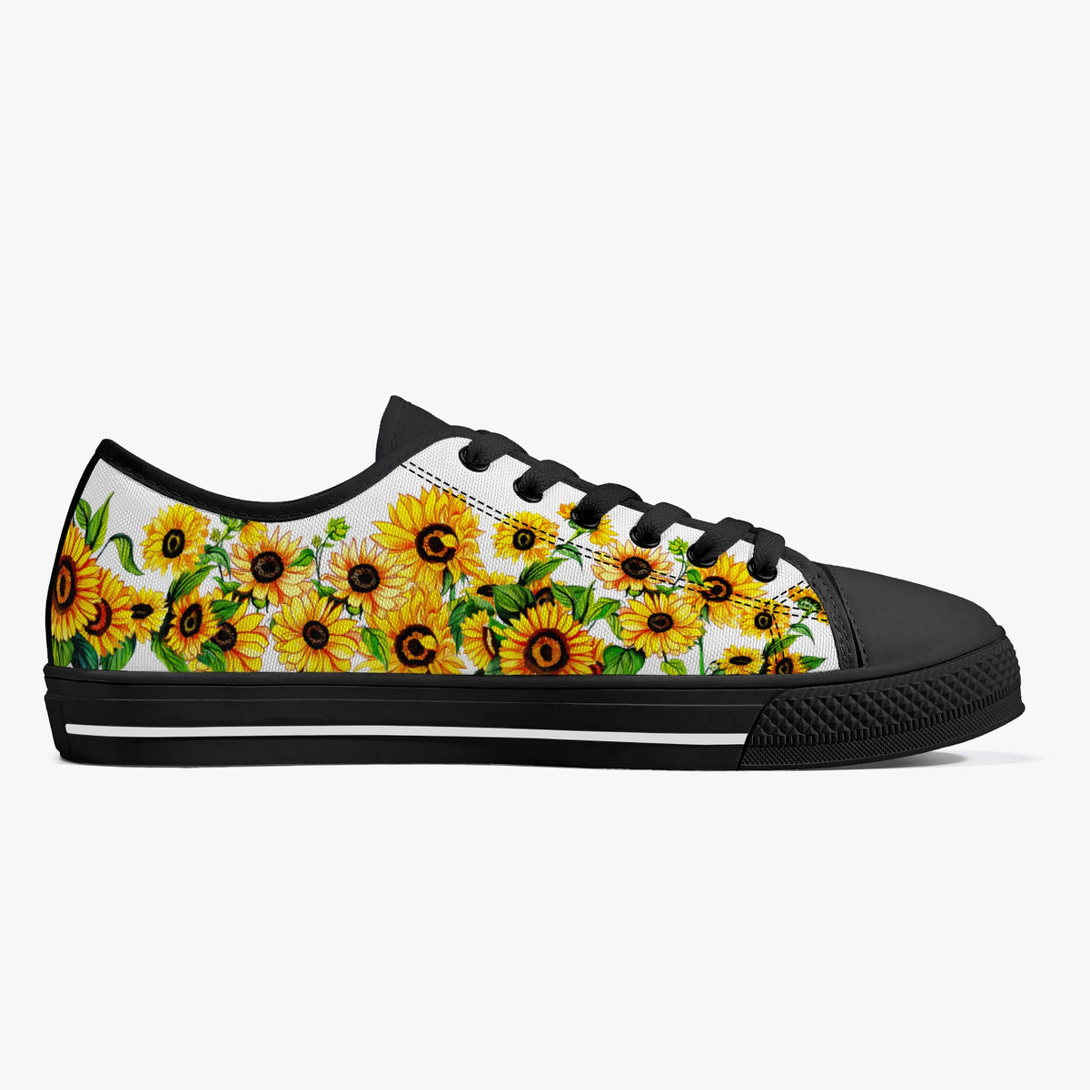 Crake Low Top Sunflowers 2 laced custom prints canvas shoes