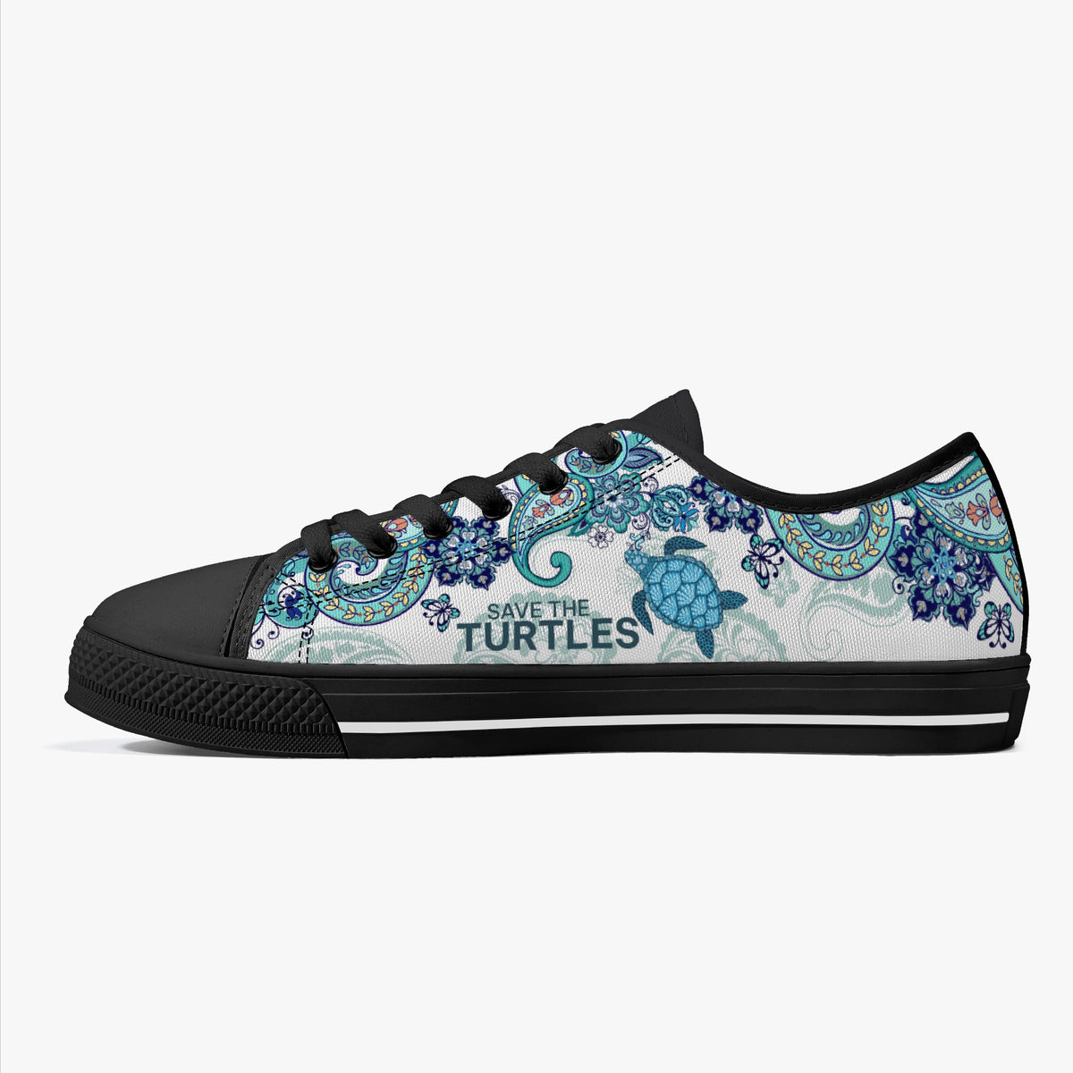Crake Low Top Save the Turtles laced custom prints canvas shoes