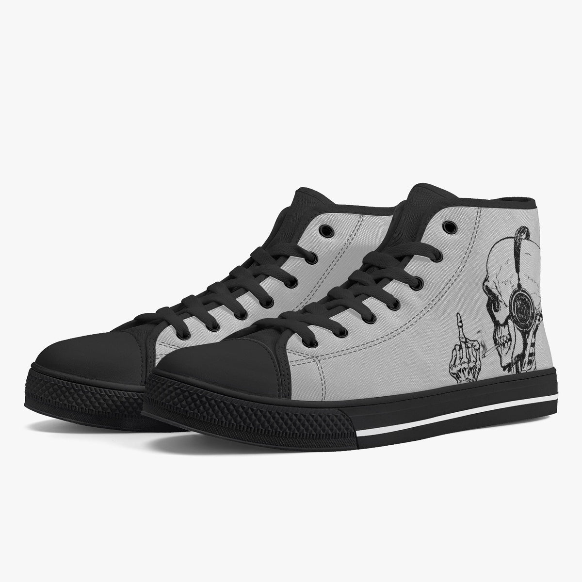 Crake High Top Skulls on headphone laced custom prints canvas shoes
