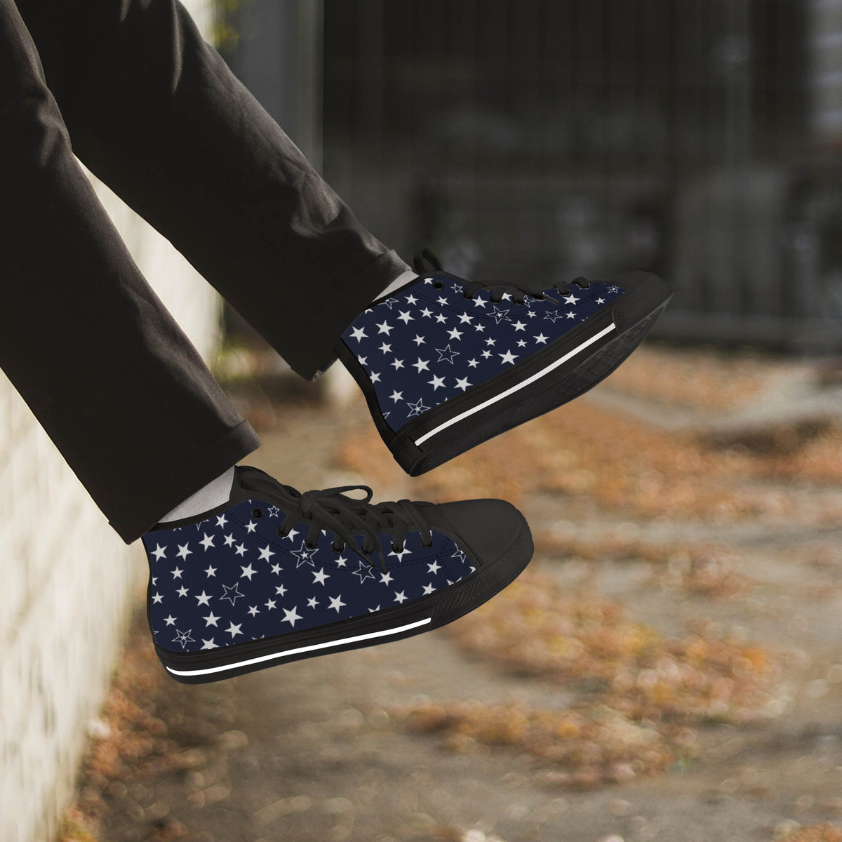 Crake High Top White Stars laced custom prints canvas shoes