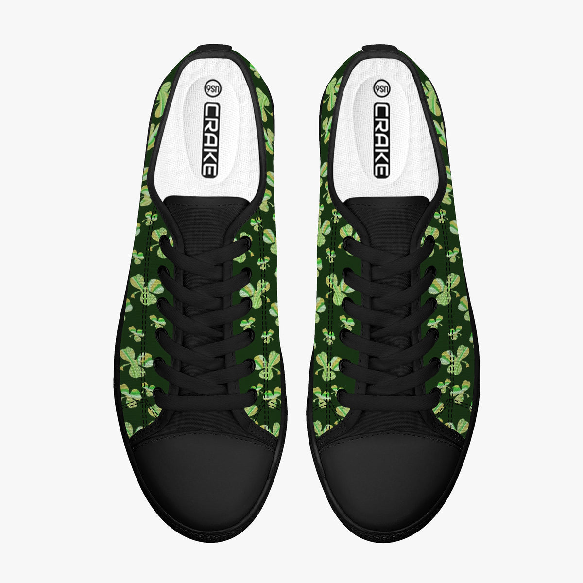 Crake Low Top 4 leaf clovers 2 laced custom prints canvas shoes